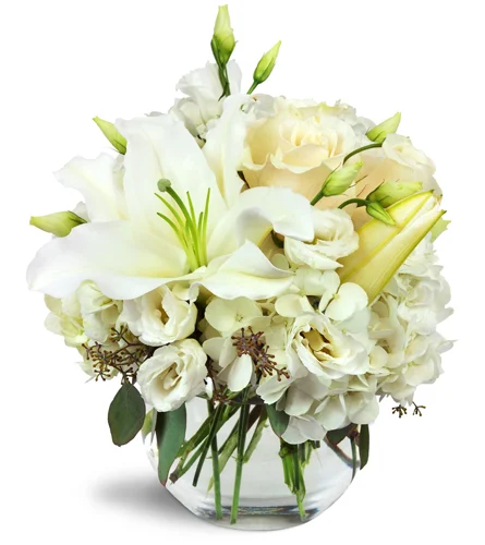 Halcyon Heart - Elegant White Lilies, Roses, and Lisianthus