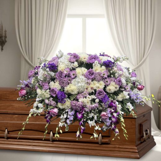 Half Casket spray lavender and white