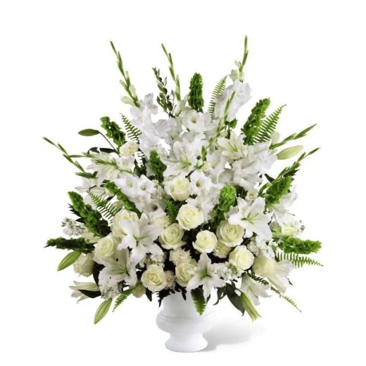 All white urn arragment