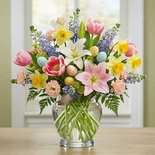 Easter flowers in a clear vase