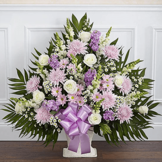 Heartfelt Tribute Lavender & White Floor Basket Arrangement