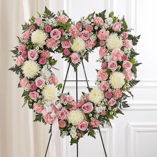 Always Remember Floral Heart Tribute - Pink & White