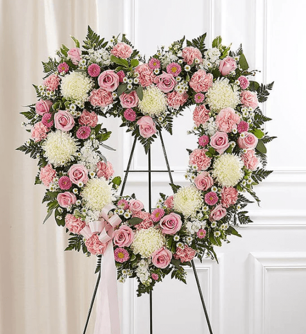 Always Remember Floral Heart Tribute - Pink & White