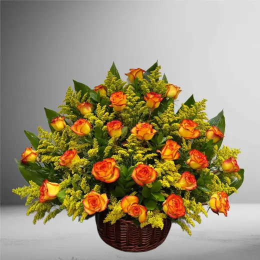 Golden Sunset Rose Basket