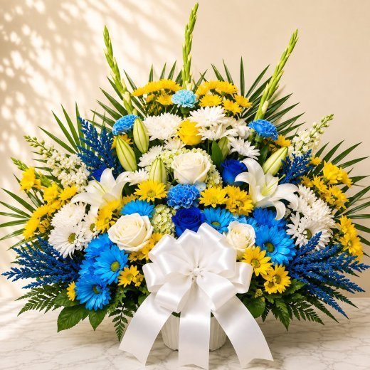 Blue, Yellow and white Standing basket